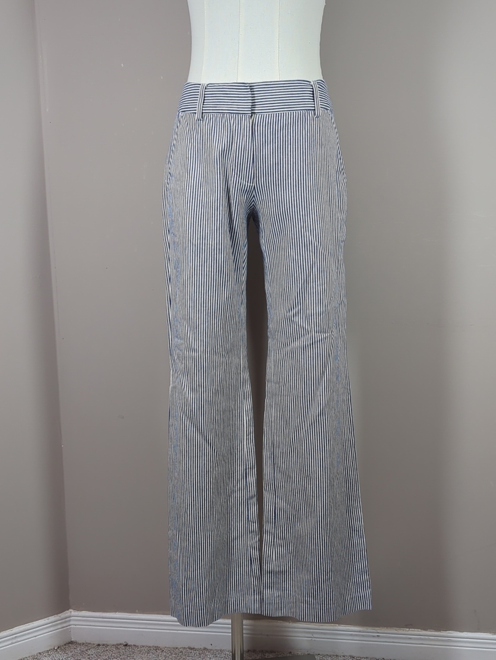 Sandra Angelozzi Striped Navy and White Low Rose Flare Pants Cotton
